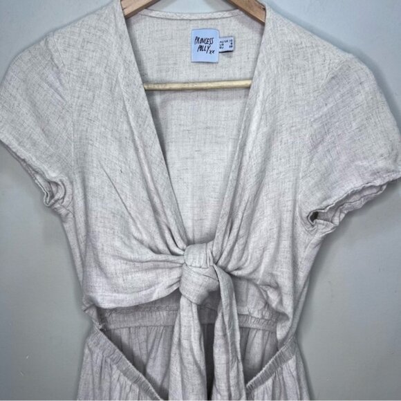 Princess Polly Tie Front Beige Tan Linen Romper Size 6 - Picture 7 of 16